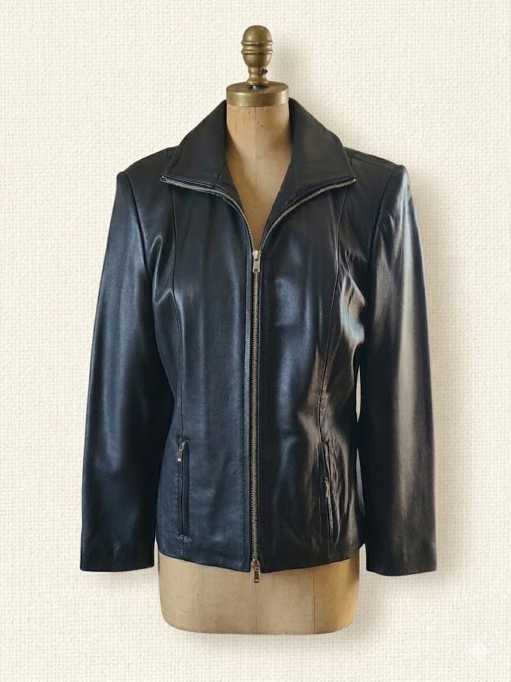 Black Leather Moto Jacket Women's MED soft high quality genuine  leather